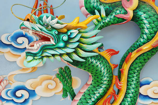 istock Green Dragon Sculpture at Chinese Temple 185286048