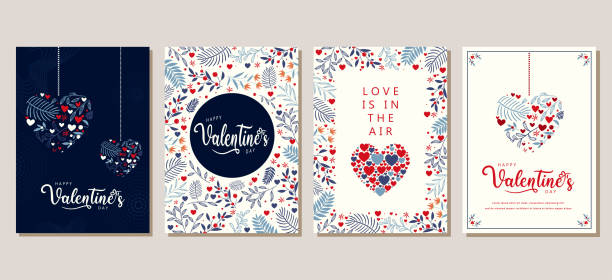 Elegant Valentine's day Set of greeting cards, posters, holiday covers - ilustração de arte vetorial