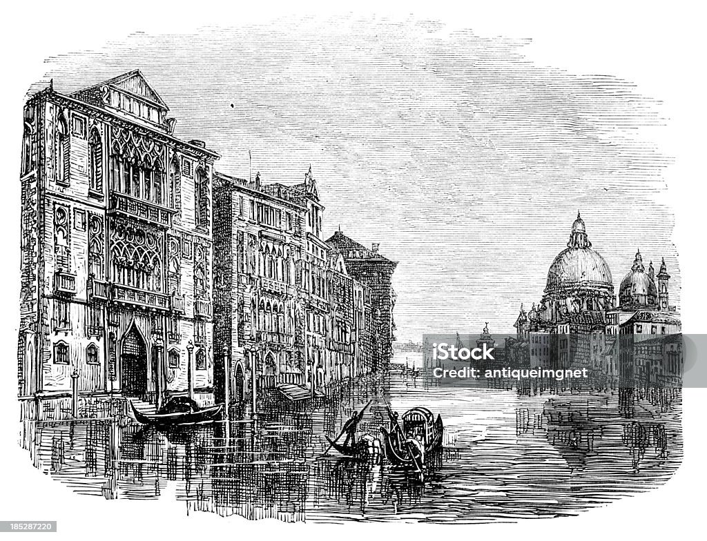 19th century engraving of the Grand Canal, Venice photographed from a book titled the 'National Encyclopedia', published in London in 1881. Copyright has expired on this artwork. Digitally restored. Antique stock illustration