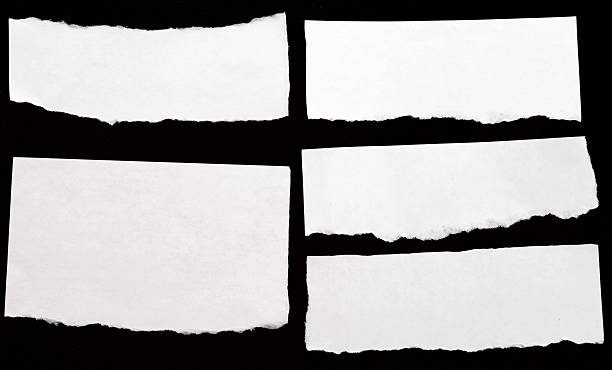 white papers set of papers on black background torn edges stock pictures, royalty-free photos & images