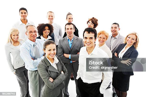 Smiling Group Of Successful Business People Stock Photo - Download Image Now - Group Of People, White Background, Teamwork