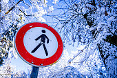 warning sign in german - path closed due to snowfall