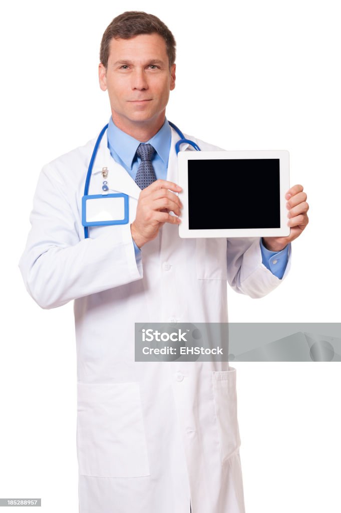 Lekarz za pomocą cyfrowego tabletu, na białym tle - Zbiór zdjęć royalty-free (Białe tło)
