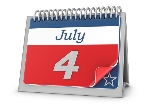 3d render. Fourth of July calendar isolated on white background.