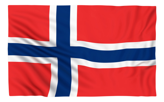 Top up view of a Norwegian flag banner