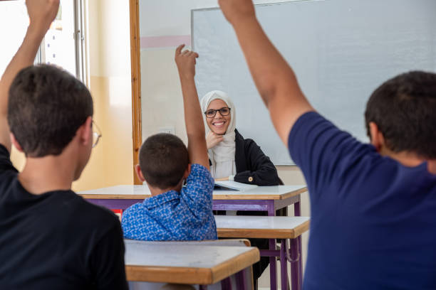 istock Students raising their hands to answer the teacher question 1852898703