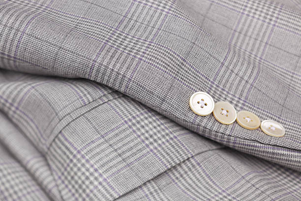 Mens checked grey wool suit detail