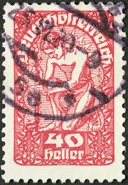 istock kneeling man on an old Austrian stamp 185289955