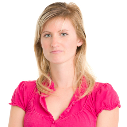 Portrait of a young woman on a white background. http://s3.amazonaws.com/drbimages/m/ac.jpg