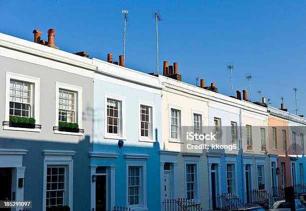 London Architecture Pastel Coloured Notting Hill Houses Stock Photo - Download Image Now