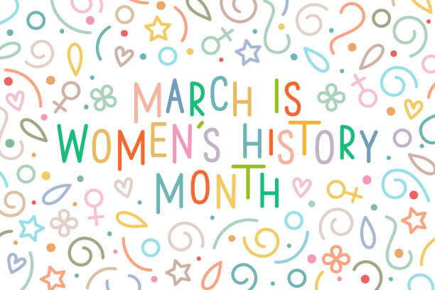 Women's History Month vector concept. March is Women's History Month festive card, line art style text on white. womens history month stock illustrations