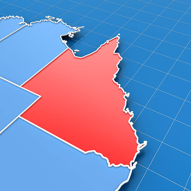 3d render of Australia map with Queensland highlighted "3d render of Australia map with Queensland highlighted, clipping path included for replacing the backgroundClick" queensland stock pictures, royalty-free photos & images