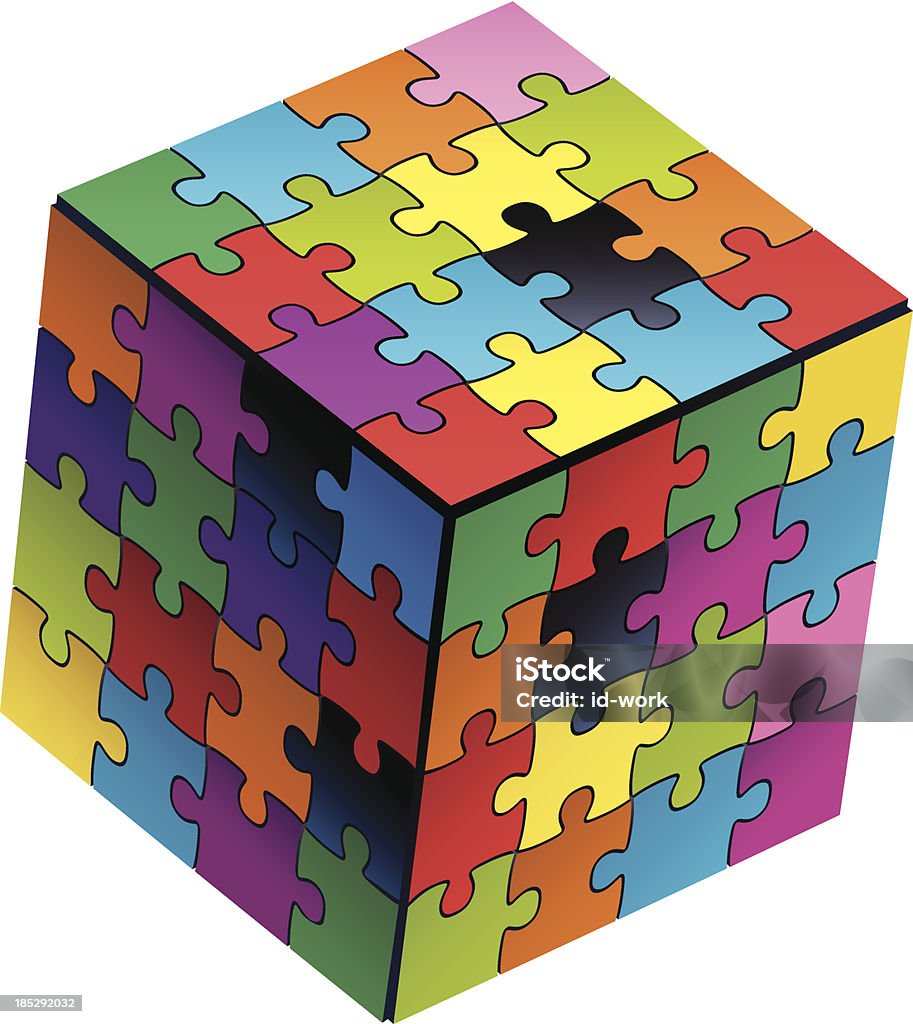 Cubo colorato jigsaws - arte vettoriale royalty-free di A forma di blocco