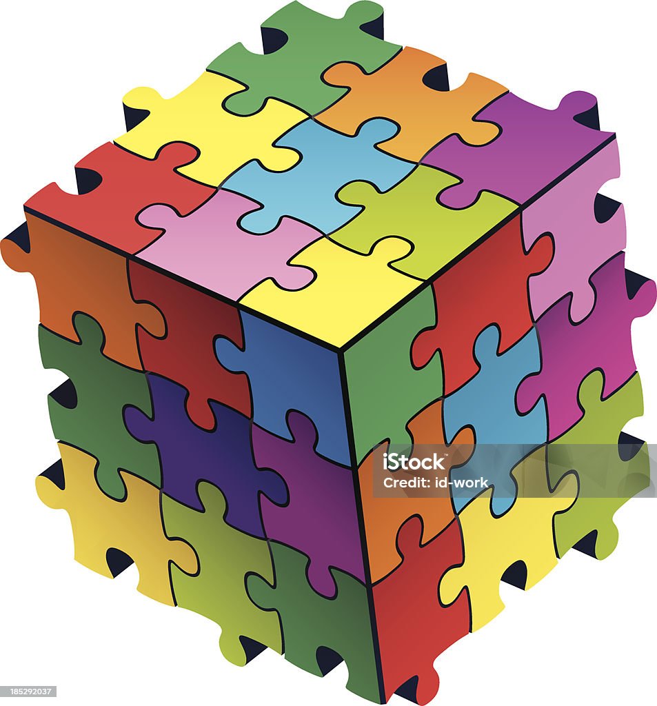 jigsaws cube coloré - clipart vectoriel de Bleu libre de droits