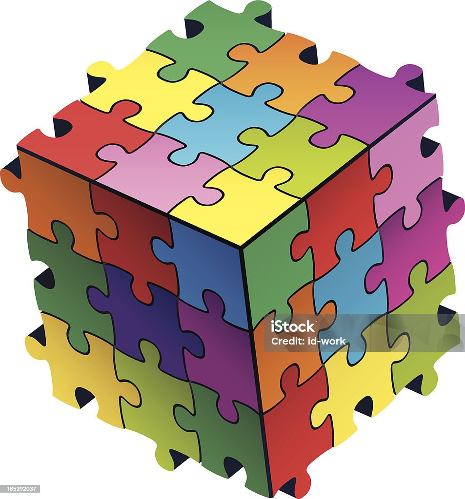 Cubo colorato jigsaws - arte vettoriale royalty-free di A forma di blocco