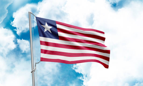 istock Liberia flag waving on sky background. 3D Rendering 1852933906
