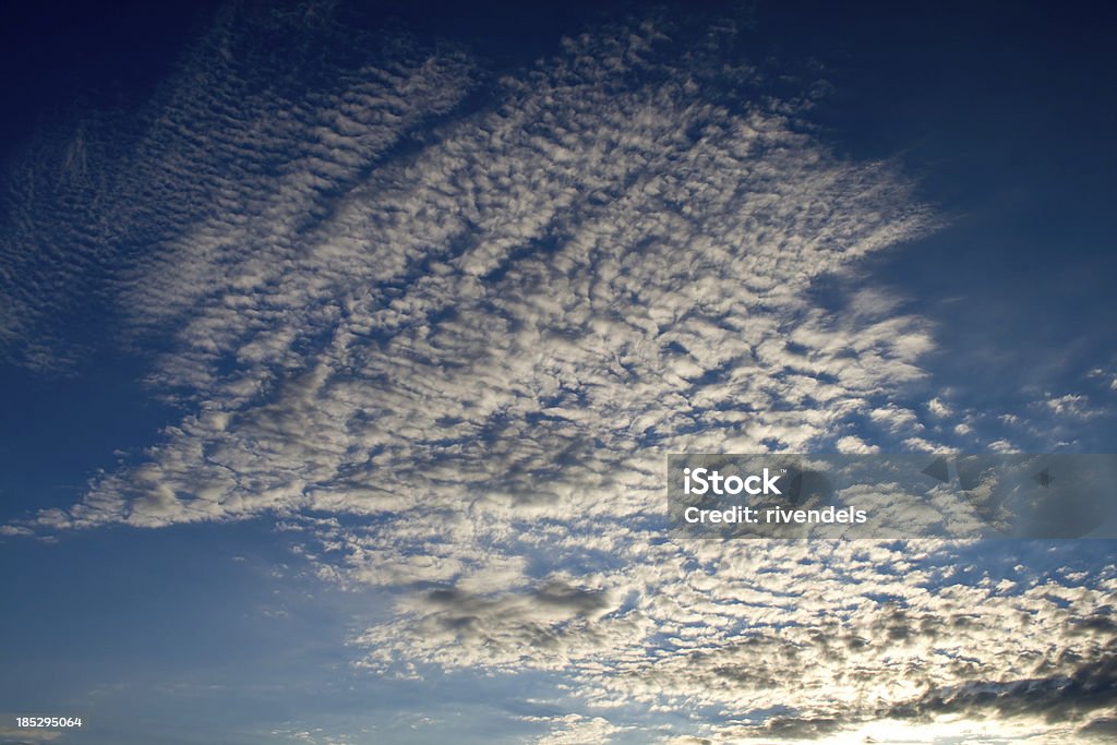 Cirrocumulus cloudscape Cirrocumulus clouds during summer sunset Blue Stock Photo