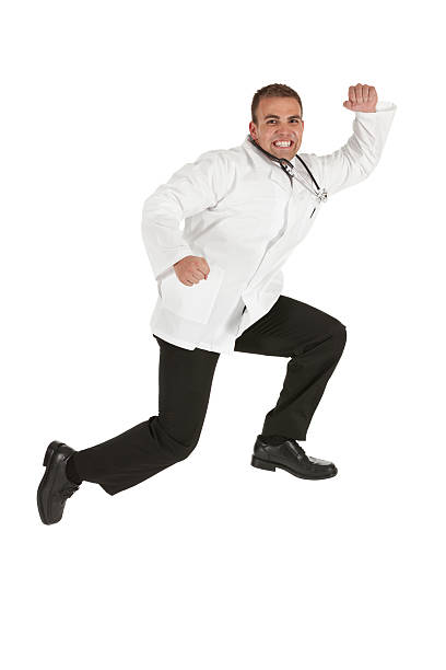 istock Excited male doctor jumping 185295258