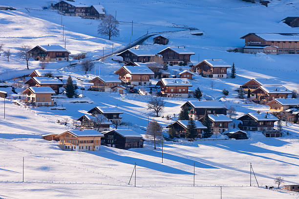 istock Afternoon sunlight on chalets, Swiss Alps 185295293
