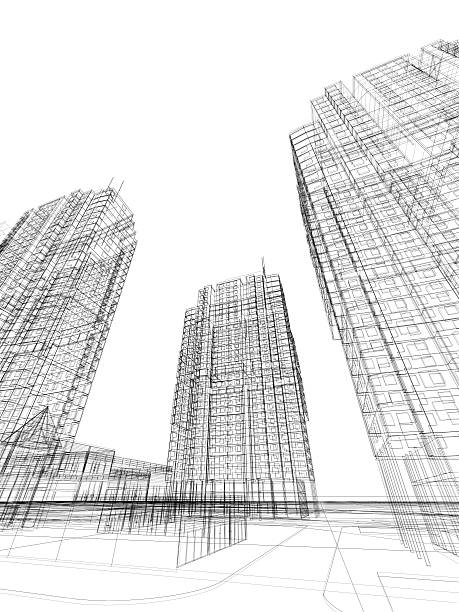 istock 3d render of contemporary building in wire frame layout. 185295365