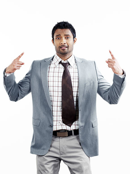istock Businessman pointing fingers inward with expression 185296052