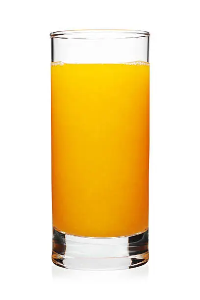A glass of orange juice on white background.Drinks on white:
