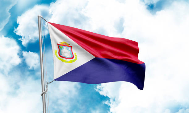 istock Saint Martin flag waving on sky background. 3D Rendering 1852968337