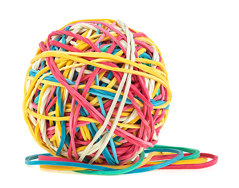 Colored rubber ball isolated on a white background. Colorful elastic ball. Elastic bands.