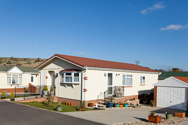 Residential mobile park homes during day Residential mobile park home estate.  Generally this type of caravan park estate is for home owners over the age of fifty years. manufactured housing stock pictures, royalty-free photos & images