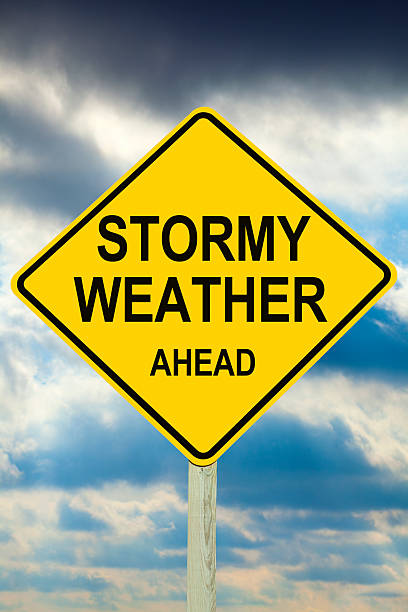 istock Stormy Weather Road Warning Sign 185297767