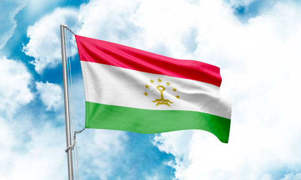 istock Tajikistan flag waving on sky background. 3D Rendering 1852980053