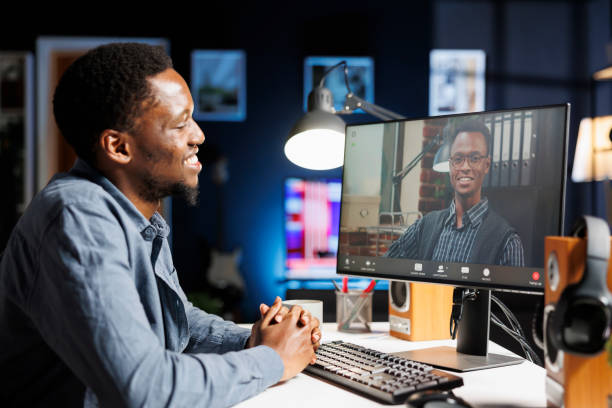istock Job recruiter asking questions at online interview on videocall 1852980056