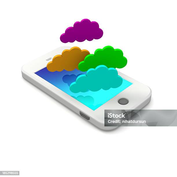 Telefone Móvel Com Ecrã Tátil E Nuvens Acima - Fotografias de stock e mais imagens de Inteligência - Inteligência, A caminho, A usar um telefone