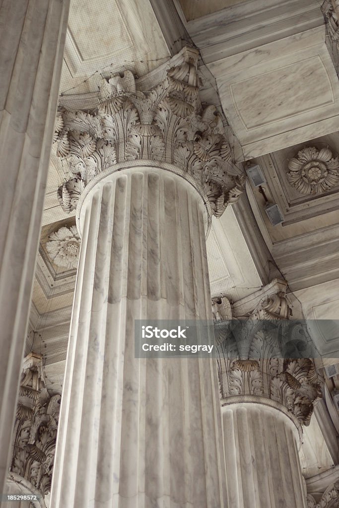 Ornate pillars at United States Supreme Court Elaborate pillars at the front of the United States Supreme Court. Architecture Stock Photo