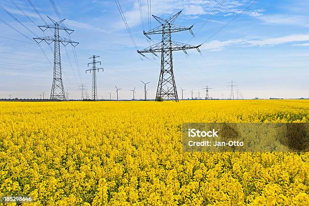 High Voltage Power Line Stockfoto und mehr Bilder von Windkraftanlage - Windkraftanlage, Biogas, Raps