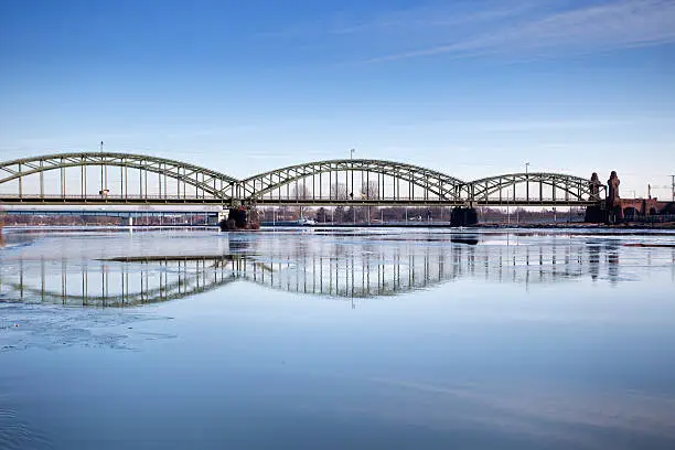 "Railway bridge over River Main at Kostheim, Germany"