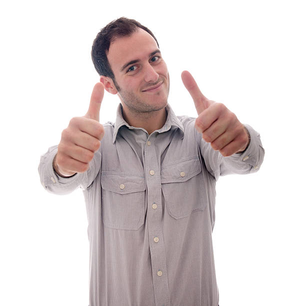 istock Double thumbs up man on white background 185299572