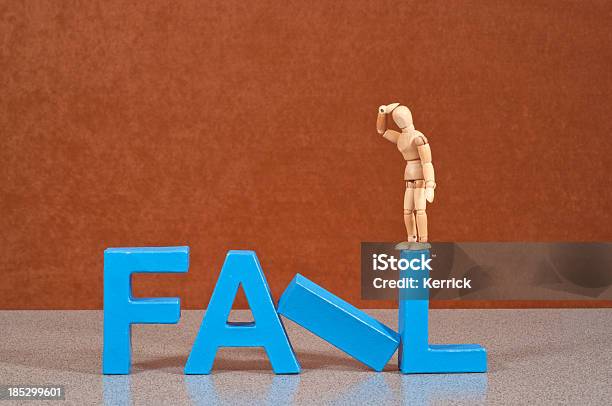 Fail Wooden Mannequin Demonstrating This Word Stock Photo - Download Image Now - Humor, Misfortune, Mistake