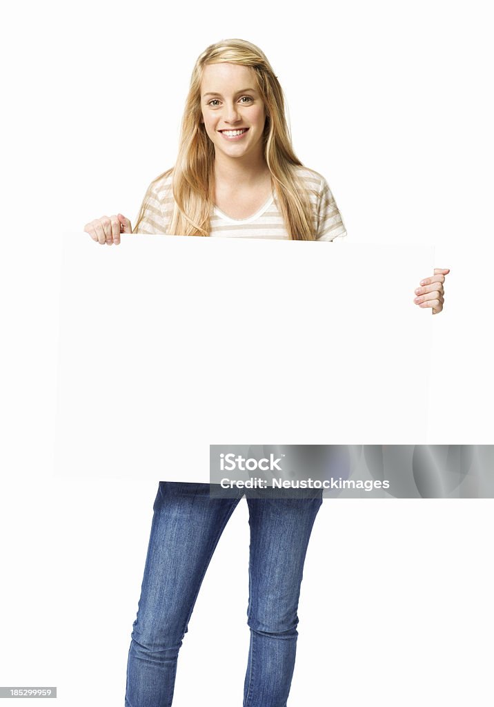 Adolescente segurando uma placa em branco-isolado - Foto de stock de 16-17 Anos royalty-free