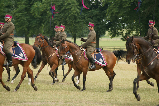 A demonstration of riding and drill of Polish uhlans from 1939, performed by a squadron of a historical reconstruction group.