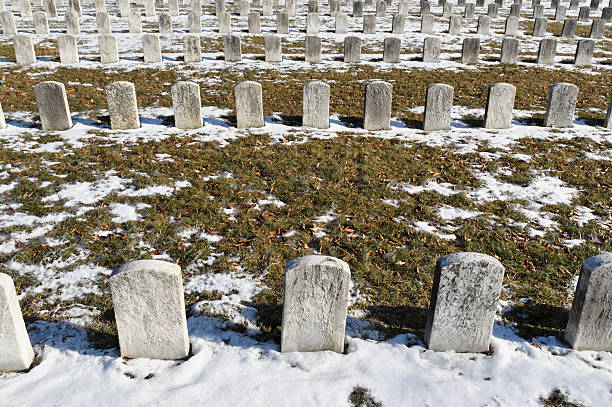 istock Cemetery Graves and Headstones in Rows, Copy Space 185300225