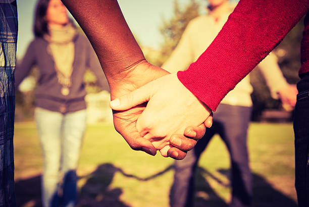 istock Holding hands, multiracial couple in love 185300501