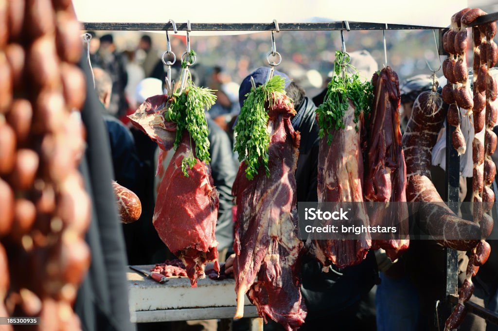 야외 고기류 소시지 가게상 - 로열티 프리 고기 스톡 사진