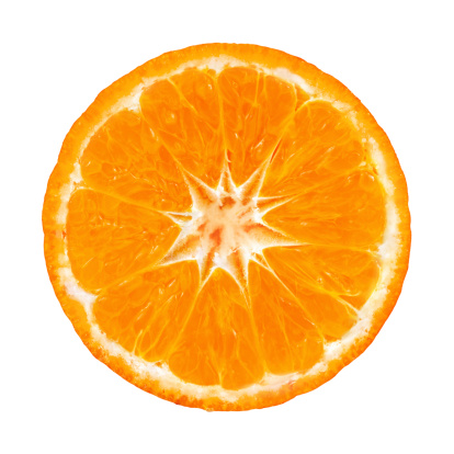 Mandarin orange circle portion on white background. Clipping path included.Mandarin pictures: