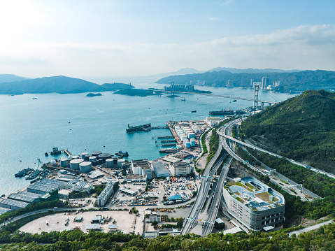 Oil Storage tank in the port in Tsing Yi, Hong Kong