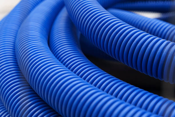 istock There is a blue corrugated pipe on the construction site. The texture of the pipe close-up 1853012121