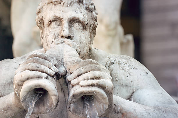 fountain of neptune-detailarbeit in schwarz - rome neptune piazza navona copy space stock-fotos und bilder