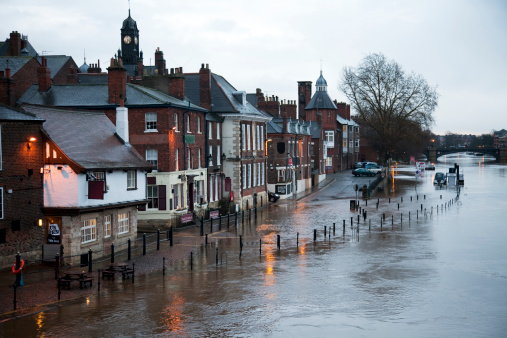 Nene river flooding during heavy rains in Northampton England UK.