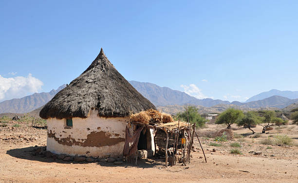 Eritrea, Traditional African Hut Eritrea Traditional African Hut, between Keren and Asmara eritrea stock pictures, royalty-free photos & images