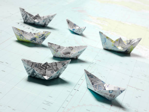 istock Nautical Chart with Origami Boats 185302194